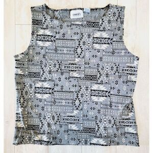 Chico's Travelers 2 Tank Top Medium Black White Stretch‎ Crop Indian Design USA